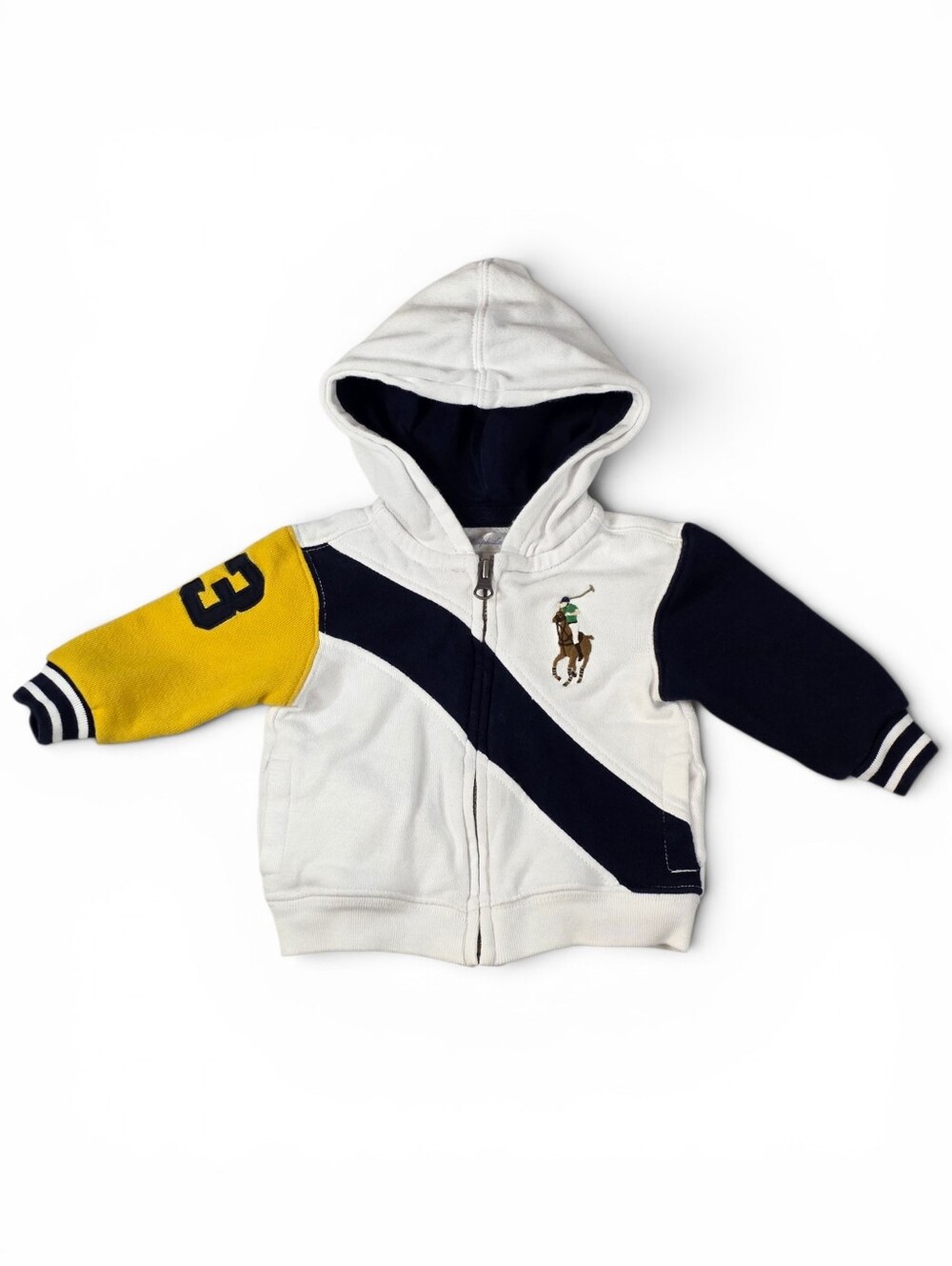 Ralph Lauren Baby Polo Hoodie Zip Jacket 6M Big Flesh Pony Colorblock Cotton